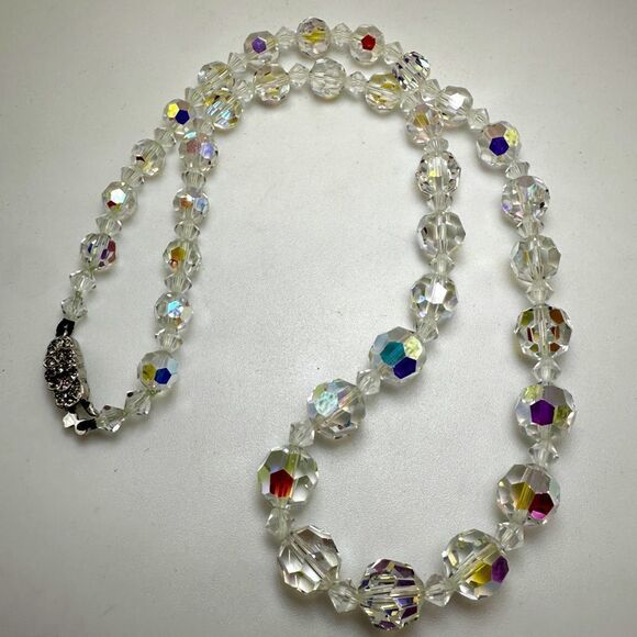 18" All Aurora Borealis crystal beaded necklace with vintage clasp! - Picture 1 of 16